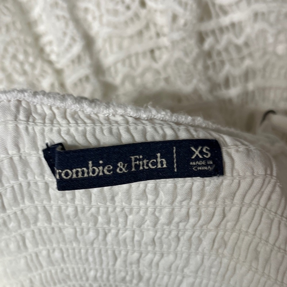 Abercrombie & Fitch White Crochet Lace Mini Dress XS V-Neck Smocked 159D0054 - Picture 7 of 10